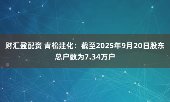 财汇盈配资 青松建化：截至2025年9月20日股东总户数为7.34万户